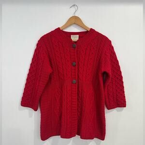 Milton Knitwear Vintage Red Merino Wool Cardigan Sweater Ireland Medium